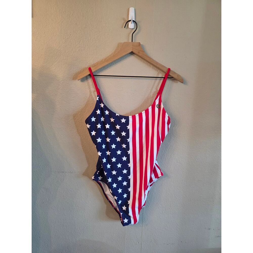 Vixxon Women's One-Piece American Flag Patriotic Stars Stripes Swimsuit SZ XL